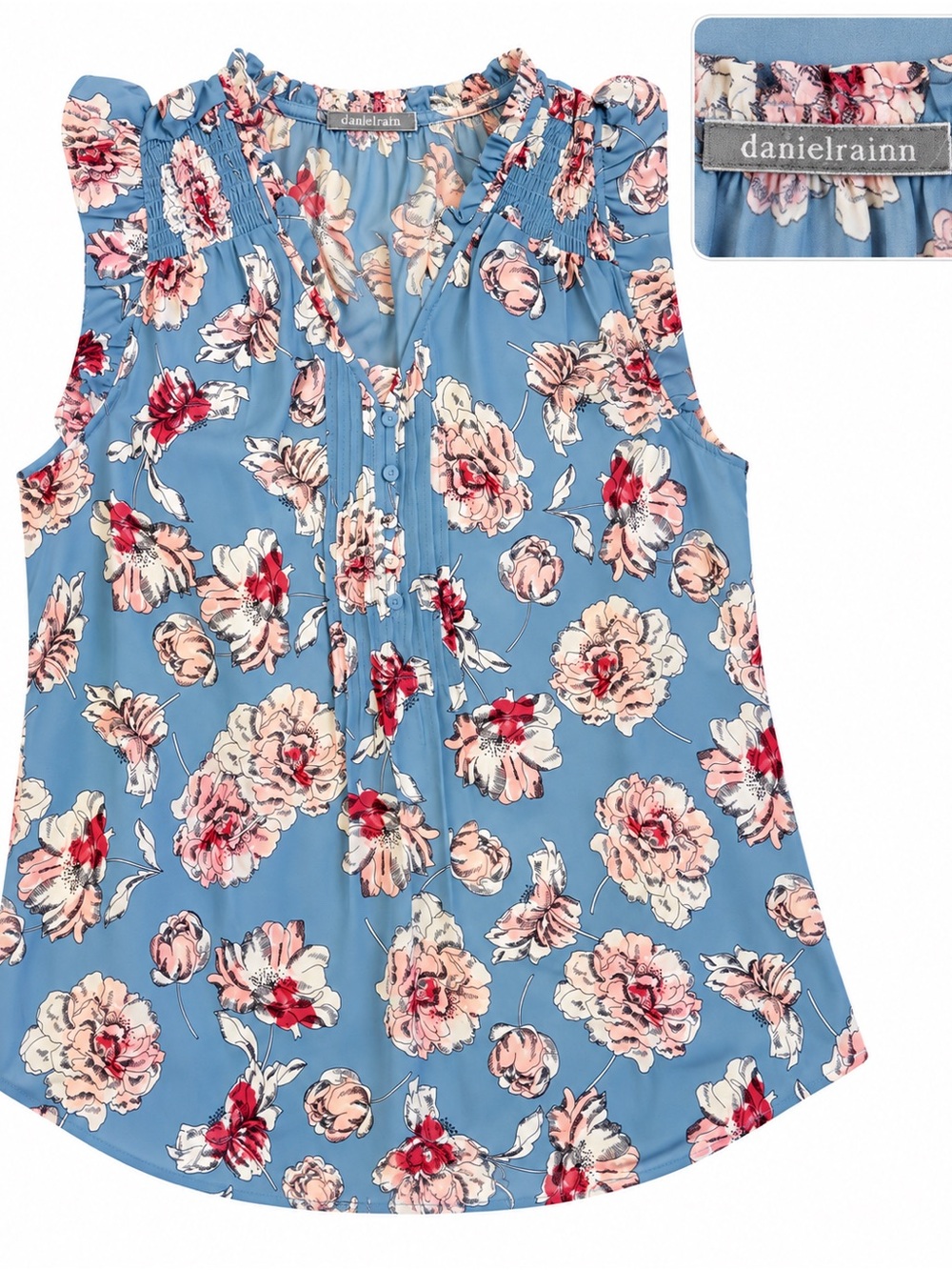 Daniel Rainn Blue Floral Sleeveless V-Neck Camisole